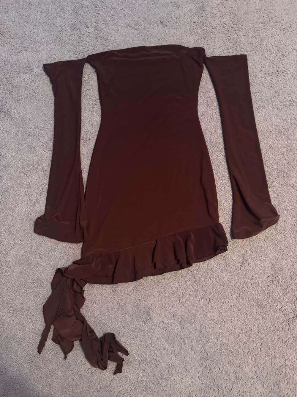 Brown Off the Shoulder Mini Dress